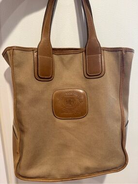 Vintage Original Ghurka No. 20 "The Tall Shopper" Leather & Canvas Tote Reg C38
